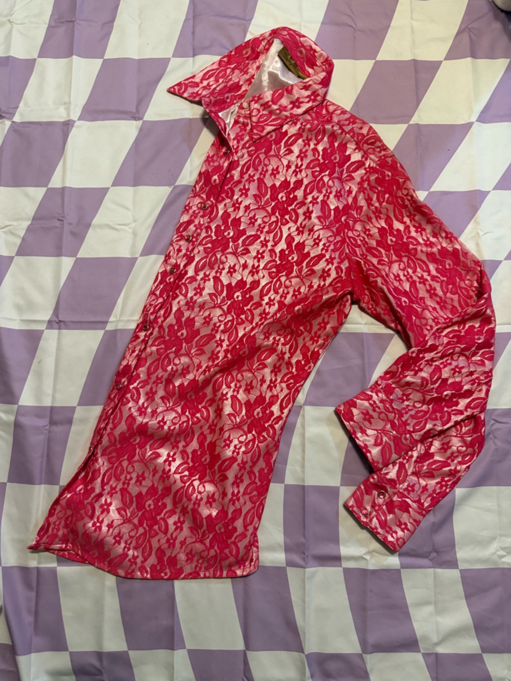 Wrangler Western Pink Lace Metallic Snap Front Shirt - Large - Y2K Glam - Picture 11 of 12